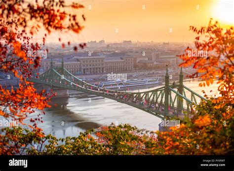 Budapest Hungary Autumn Scene Of Beautiful Liberty Bridge Szabadsag