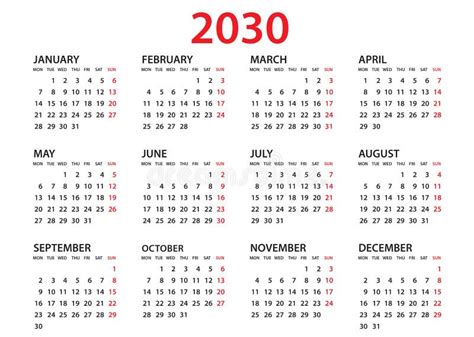 Calendar 2030 Template Planner 2030 Year Wall Calendar 2030 Template
