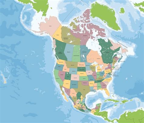 North America Map With Usa Canada And Mexico Vector Premium Download