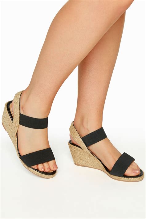 Black Espadrille Wedge Sandals In Wide E Fit And Extra Wide Eee Fit