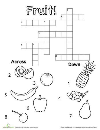 (grade specific) great to start off all of your math classes. Picture Crossword: Fruit! | Worksheet | Education.com ...