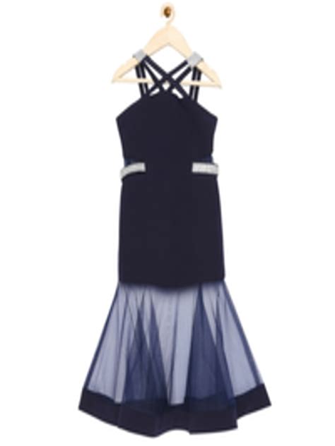 Buy Actuel Navy Blue Embellished Satin Maxi Dress Dresses For Girls