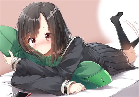 Desktop Wallpaper School Girl Lying Down Cute Anime Hd