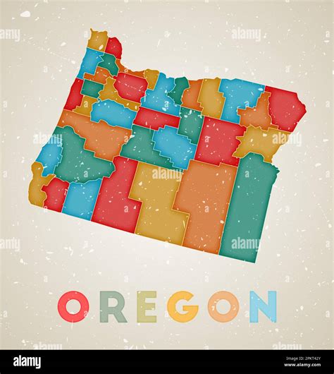 Oregon Map Us State Poster With Colored Regions Old Grunge Texture