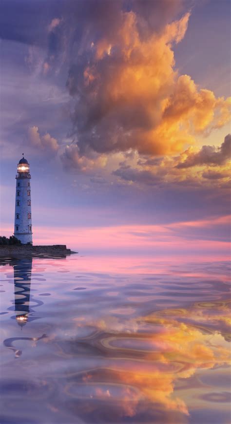 Beautiful Seascape With A Lighthouse At Sunset Jenn Nixon