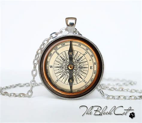 Steampunk Compass Pendant Art Print Under Glass Vintage Compass Jewelry