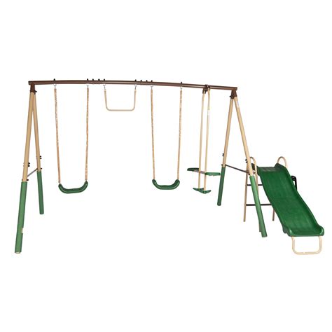 Aleko Bsw09 Outdoor Sturdy Child Swing Set With 2 Swings Trapeze