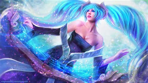 wallpaper illustration anime blue hair render league of legends twintails realistic