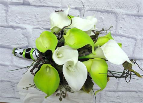 Wedding Bouquet Real Touch Calla Lily Lime Green White Damask Etsy