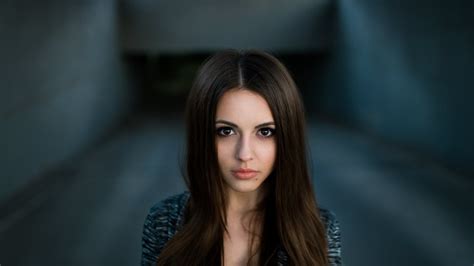 Beautiful Long Black Hair Girl Model Is Wearing Blue Shades Dress Standing In Blur Background Hd