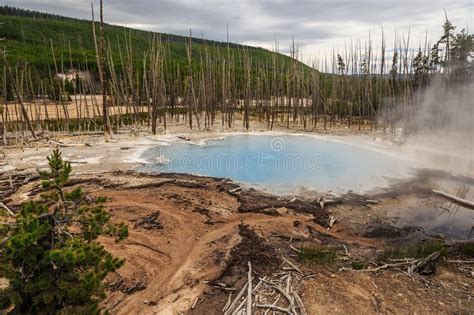 Norris Geyser Basin Blue Thermal Pool Yellowstone National Park Stock