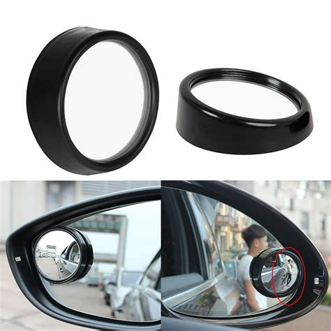 Xotic Tech 2 Pieces Black Round Wide Angle Convex Rear View Stick On Blind Spot Mirror For Car