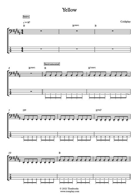 Yellow Coldplay Bass Tabs