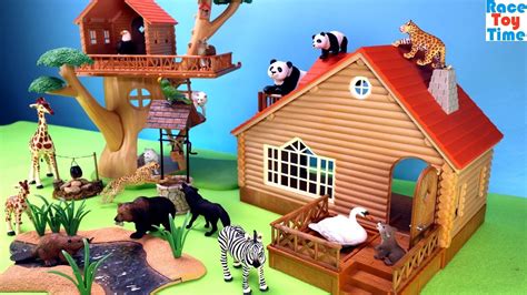 Toy Animals In The Wildlife Cabin And Treehouse Fun Animal Toys For