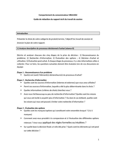 Guide De R Daction Du Travail De Session Comportement Du Consommateur