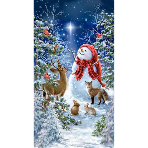 Starry Night Snowman And Woodland Creatures Multi Panel Dona Ge