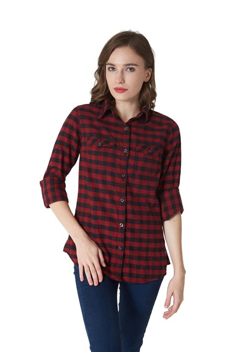 Women S Flannel Shirt 100 Cotton Pre Washed Vintage Look Full Sleve Plaid Shirt