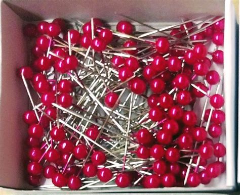 Pearl Craft Pins Sharp Hobby Pins Cranberry Red White Etsy