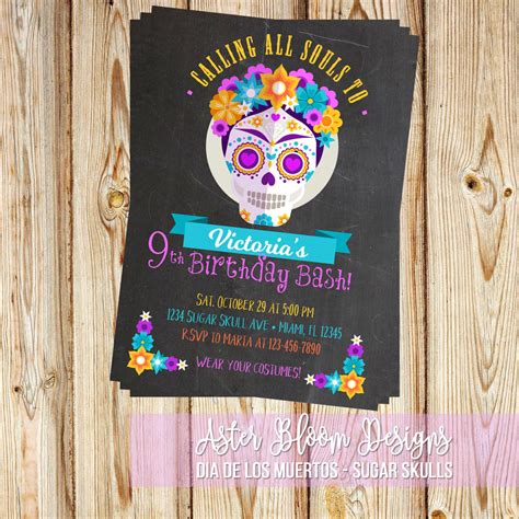 Sugar Skull Invitation Day Of The Dead Birthday Invite Dia De Los