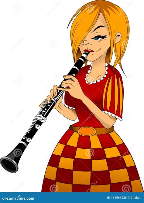 Cartoon Clarinetist Musician Playing A Clarinet