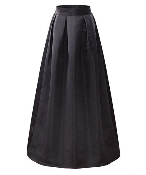 Womens Elastic High Waist A Line Flared Maxi Skirt Black