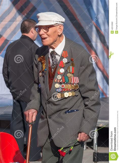 Old Veteran Of World War Ii Near Tribunes Editorial Photography Image