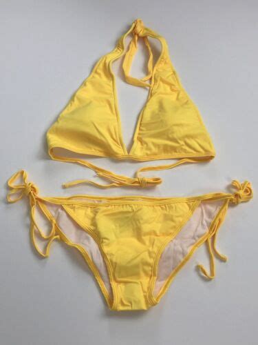 ujena yellow low rider triangle string bikini 2621 set top and bottom size ll nwt ebay