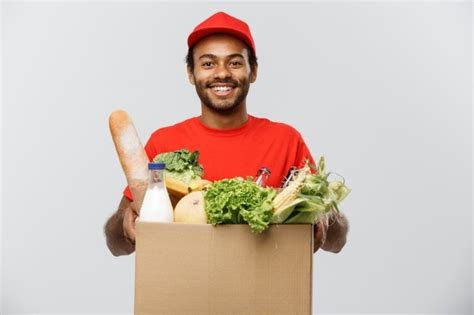 Delivery Concept Handsome African American Delivery Man Carrying