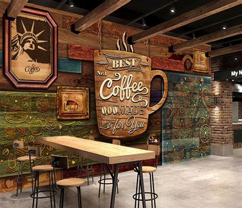 3d Coffee Poster High Grade Retro Coffee Shop Background Wall Etsy Rustic Coffee Shop Cafe