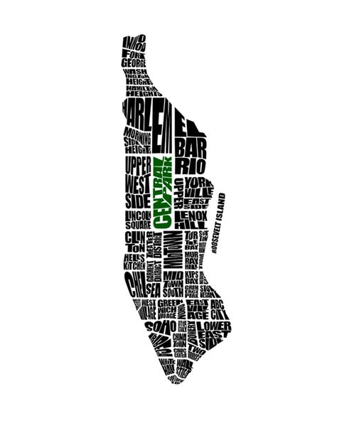 Manhattan Word Map A Typographic Word Map Of Neighborhoods Etsy