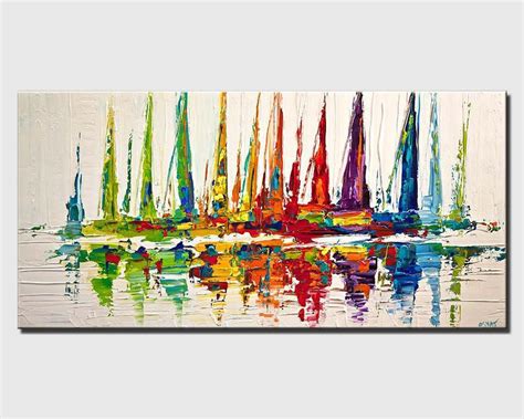 Colorful Sailboats Abstract Acrylic Painting Contemporary Etsy In