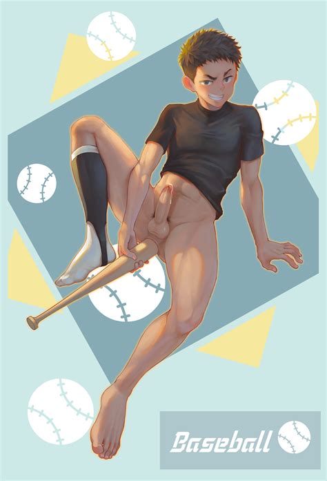 Beitemian Original Absurdres Highres Boy Abs Anal Barefoot Baseball Bat Baseball