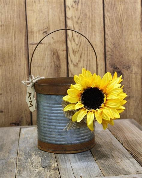 Flower Girl Basket Wedding Bride Groom Sunflowers Metal