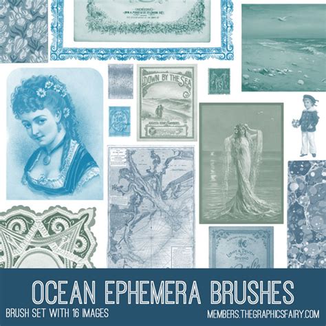 Ocean Blues Ephemera Images Kit Graphics Fairy Premium Membership