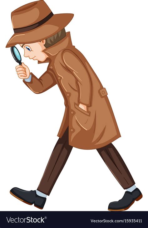 Detective Looking For Clues With Magnifying Glass Vector Image