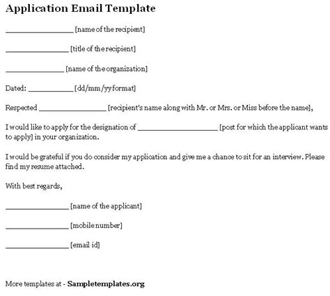 Sample email templates (leave, job applications). Email Template for Application, Template of Application ...