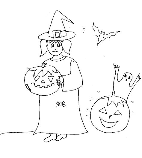 Coloriage d'Halloween : petite fille et fantôme citrouille - Halloween