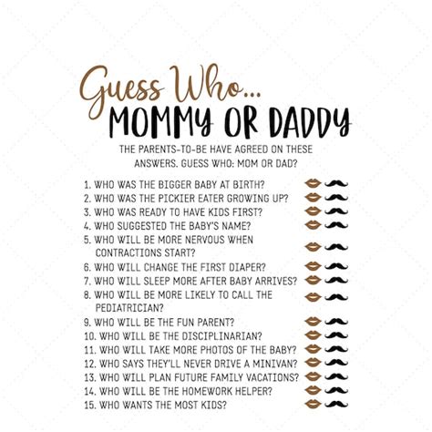 Printable Baby Game Mommy Or Daddy Mom Or Dad Game Guess Etsy