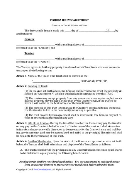 Download Florida Irrevocable Living Trust Form Pdf Rtf Word