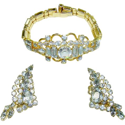 Vintage Kramer Alexandrite Rhinestone Bracelet Earrings Offered By The