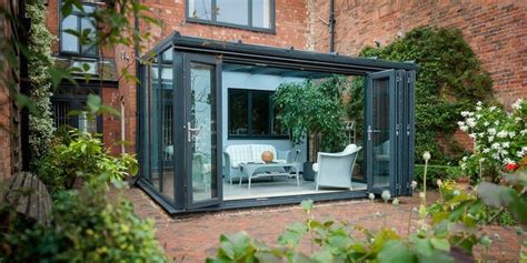 Grey Lean To Conservatory With Bi Folding Doors Modern Conservatories
