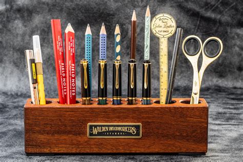 Wood Desk Organizer Pen And Tool Holder Mahogany Galen Leather
