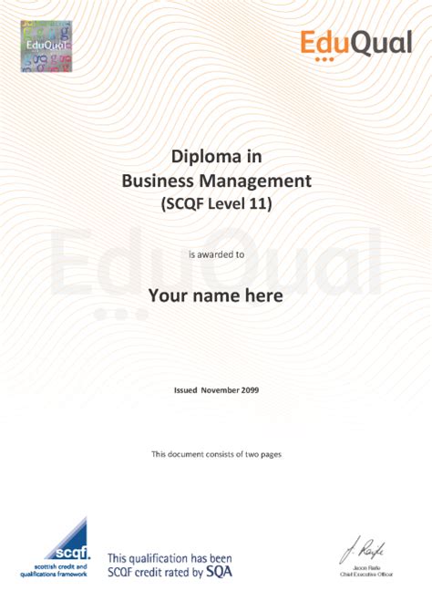 Diploma In Business Management Scqf Level 11 Eduqual