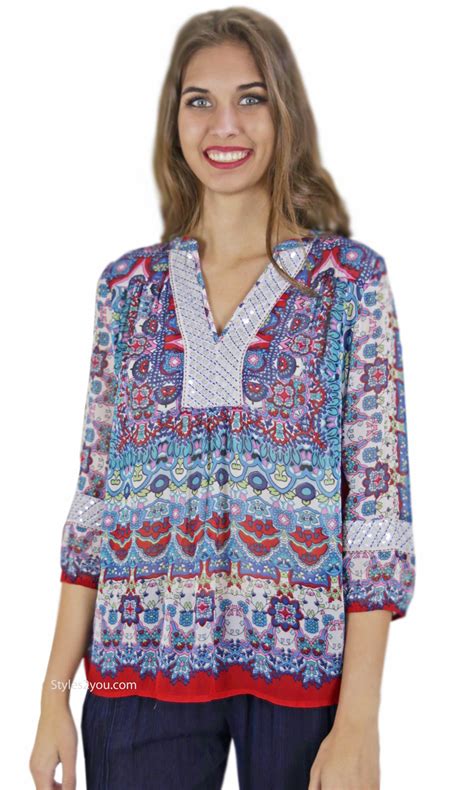 Monarch Peasant Top Hand Sewn Sequins Embroidery Bila Blouses Bila