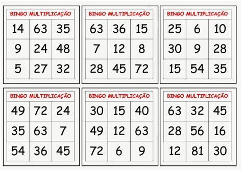 Atividades Bingo Da Multiplicação Para Imprimir SÓ Escola