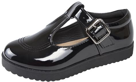 Girls Black Patent School Shoes Chunky Platforms Flat Sole Flatforms