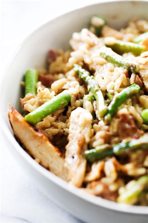 With cremini mushrooms, parmesan, and swiss. Asparagus Chicken Pancetta Risotto - Chef in Training ...