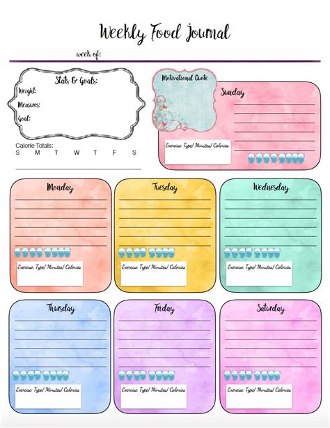 Free Printable Food Journal 6 Different Designs Track Food Water