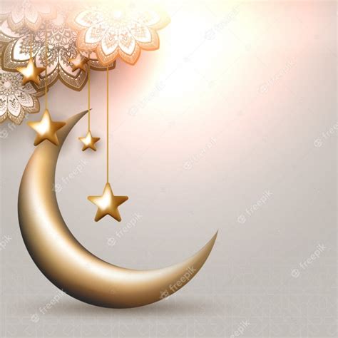 Premium Vector 3d Illustration Of Crescent Moon With Hanging Golden Stars