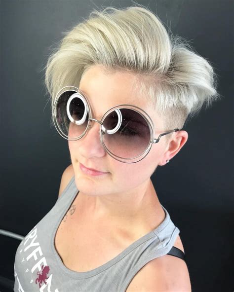 Blonde Asymmetric Undercut Pixie With Side Swept Blowout Texture And